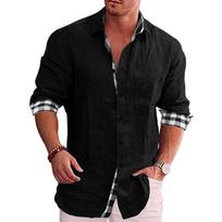 2022 m. vyriški ilgomis rankovėmis laisvalaikio medvilnės ir lino marškiniai - Europos ir Amerikos stilius L juoda