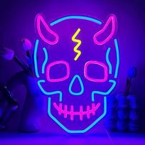 LED kaukolės neoninis ženklas LED neoninis ženklas Neoniniai žibintai USB neoninių žibintų ženklas, Helovino neoninis ženklas sienoms dekoruoti, vestuvių, vakarėlių, Kalėdų, biuro, dovanų neoninis šviestuvas