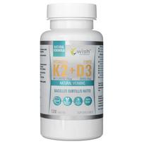 Wish Vitaminas K2 MK-7 iš Natto 100 mcg + Vitaminas D3 2000 TV 50 mcg - 120 tablečių