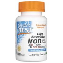 Doctor's Best Gerai įsisavinama geležis su ferrochel 27 mg - 120 tablečių