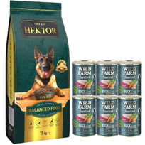HEKTOR BALANCED Adult 15kg + WILD FARM Superfood Duck 6x400g