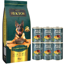 HEKTOR BALANCED Adult 15kg + WILD FARM Superfood Beef 6x400g