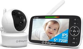 "Babystar" kūdikių monitorius su kamera 5 colių 720P HD vaizdo monitorius be "WiFi" su kamera ir garsu, 4000 mAh baterija, "Vox" funkcija, temperatūros jutiklis, naktinio matymo vaizdo monitorius, dvipusis garsas
