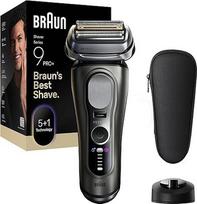 "Braun Series 9 PRO+" elektrinis skustuvas vyrams, 5+1 itin ploni tikslūs peiliukai, "Pro-SensoAdapt", skustuvas su 60 minučių veikiančia baterija, įkrovimo stovas, drėgnas ir sausas skustuvas, pagamintas Vokietijoje, 9615s, grafitinis