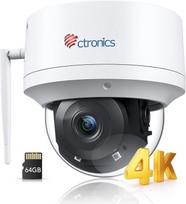 "Ctronics" 4K 8MP lauko "WiFi" stebėjimo kamera, žmonių, transporto priemonių ir gyvūnų aptikimas, automobilio sekimas, UHD IR naktinis matymas, 8 išankstiniai nustatymai, kompiuteris / programėlė, 64GB SD, 2,4/5GHz, 256GB SD / FTP / debesis, lubos