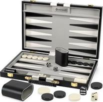 Dideli nardų rinkiniai vaikams - Klassische Brettspiele für 2 Spieler, Erwachsene und Kinder - Premium Backgammon-Set mit 38 cm Spielbrett in hochwertigem PU-Leder-Etui (Premium Schwarz)