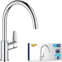 GROHE StartEdge 30529001 virtuvės čiaupas su aukštu snapeliu (virtuvės čiaupas, pasukamas 360° kampu, kriauklės čiaupas su keramine kasete ir patvariu paviršiumi, montuojamas be įrankių), chromas