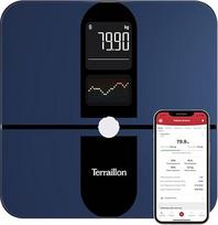 TERRAILLON - COLOR CONNECT "Bluetooth" išmaniosios svarstyklės, širdies ritmas, masė: Riebalų, raumenų vandens, kaulų, KMI, talpa 180 kg, skalė 50 g, daugialypis ekranas, mėlyna