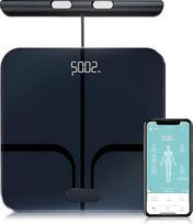 "Fitdays" FI2211WB-BLACK-UK Kūno svorio ir riebalų svarstyklės, 8 elektrodai, didelio tikslumo skaitmeninės svarstyklės KMI 20 kūno sudėčiai nustatyti, išmaniosios vonios kambario svarstyklės su dideliu spalvotu ekranu