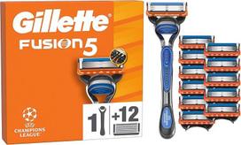 "Gillette Fusion5" skustuvas vyrams "UEFA Champions League Special Edition", 1 "Gillette" skustuvas, 12 atsarginių peiliukų, su tepimo juostelėmis ir 5 peiliukais ilgam ir kruopščiam skutimuisi
