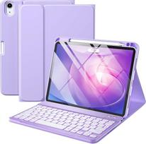 "Vobafe" dėklas su klaviatūra "iPad Air" 11 colių 2025 2024 M3 M2/iPad Air 5 4 2022 2020 10,9 colių, 7 spalvų apšviestas, su nuimama klaviatūra, TPU nugarėlė su rašiklio laikikliu, QWERTZ išdėstymas, levandų spalvos