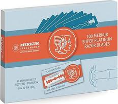 MERKUR skustuvo peiliukai nerūdijančio plieno Super Platinum Silver 910 (100 vnt.) | Klasikiniai dvipusiai skustuvo peiliukai su platinine danga | Idealiai tinka skusti šlapiuoju skustuvu | Nerūdijantis plienas