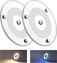 Obeaming 12 V LED Ceiling Light, Campervan, Dimmable Panel Light, 120 mm, 4.5 W, 400 lm, Two Colours (Warm White/Blue) with Touch Switch, Round Surface Mounted Light for Boat, Yacht, Interior