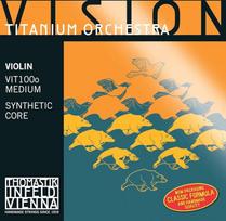 Thomastik stygos smuikui Vision Titanium ochestra sintetinių stygų rinkinys 4/4 medium su nepadengtu E plienu, skirtas orkestrui ir kameriniam muzikavimui