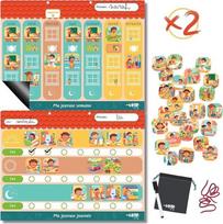 TINIOP - Duo Wochen- und Tagesplaner für Kinder, zwei magnetische Montessori-Tafeln mit 140 Magneten, idealus rutinos ir savarankiškumo ugdymui, suderinamas su ADHS, Autismus, nuo 3 metų