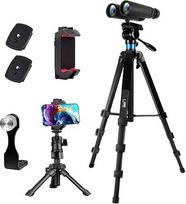 Trikojis žiūronams, 68 colių ir 10 colių mini aliuminio trikojis su žiūronų adapteriu, 2 QR plokštelėmis ir 2 in 1 laikikliu mobiliajam telefonui/iPad, suderinamas su žiūronais, teleskopu, optiniu taikikliu ir skaitmeniniu prietaisu