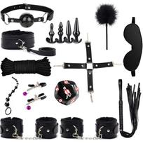 16 dalių BDSM rinkinys su plunksnų plaktu ir akių kauke atpalaidavimui