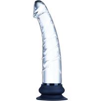 23cm Skaidra Stiklo Dildo su Tekstūromis ir Silikono Siurblio Padu