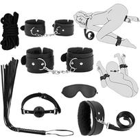 7 Dalių Sekso Bondage BDSM Rinkinys – Rankogaliai, Virvė, Plakti ir daugiau