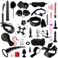 BDSM Sekso Komplektas 35 dalių su odiniais rankogaliais ir žaislais poroms