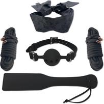 Deluxe 5 dalių BDSM įkalinimo rinkinys su kauke, kamuoliuku, ir plaštake