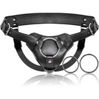 Reguliuojamas Odinis Strap-On Harness Su Dvigubais Metaliniais O-Žiedais