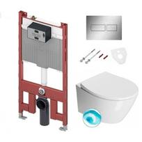 Potinkinis Wc rėmas Tece 8 cm su Tece Solid matinio nerūdijančio plieno spalvos klavišu ir GSI Modo pakabinamas klozetas su SWIRLFLUSH® nuplovimo sistema