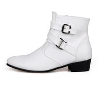 Balti Chelsea batai Vyriški Britiško Stiliaus Aukštakulniai Vyriški Ankle Boots Smailus Pirštas Sagtis Dirželis Motociklininko Batai Vyras Didelis Dydis 39-47 39
