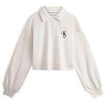 Calvin Klein Velvet Letter Half Placket Polo Sweatshirt Women Sweatshirts Milk-White J222301 M