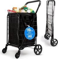 "SereneLife" sunkus sulankstomas pirkinių vežimėlio įdėklas, 360 laipsnių pasukamieji ratai, 50 kg, svoris maisto produktams, skalbiniams, bagažui ir kt., legiruotas plienas, juodas, vienas dydis