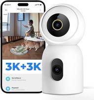 IMILAB C30 Dviguba vidaus kamera 3K+3K, skirta kūdikiams, vaikams ir naminiams gyvūnėliams. WiFi 6 (5G/2.4G), App. Dirbtinis intelektas aptinka naminius gyvūnus, smėlį, gaisrą ir dūmus (beta versija) 360° pasukamas-apverčiamas kištukas
