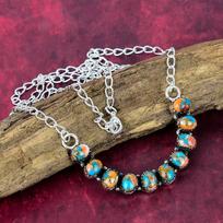 Orange Spiny Oyster 925 Solid Sterling Silver Necklace, Handmade Gemstone Jewelry Necklace, For Memorial Day
