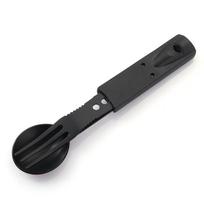 5-in-1 Nerūdijančio plieno kempingo įrankių rinkinys Šaukštas Šakutė Peilis Butelių atidarytuvas Išgyvenimo švilpukas - 16 cm Kompaktiškas EDC įrankis žygiams, iškyloms, atsparus šalčiui juoda