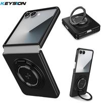 KEYSION 360° besisukantis magnetinis žiedo laikiklis telefono dėklas MagSafe dėkliukui Samsung Galaxy Z Flip 7 5G belaidžiam įkrovimui Kietas galinis dangtelis for Galaxy Z Flip 7 juoda