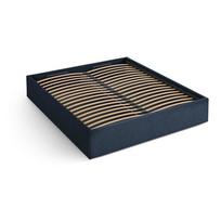 Tamsiai mėlynos spalvos dvigulė lova audiniu dengta su sandėliavimo vieta/be galvūgalio su lovos grotelėmis 200x200 cm Susan – Micadoni