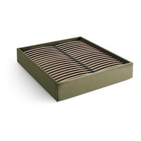 Žalios spalvos dvigulė lova audiniu dengta su sandėliavimo vieta/be galvūgalio su lovos grotelėmis 200x200 cm Susan – Micadoni