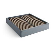 Šviesiai mėlynos spalvos dvigulė lova audiniu dengta su sandėliavimo vieta/be galvūgalio su lovos grotelėmis 200x200 cm Susan – Micadoni