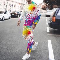 Spalvingi grafiti stiliaus vyriški sportiniai marškinėliai, 3D spausdinti ilgomis rankovėmis marškinėliai, kelnės, kostiumai, laisvalaikio vyriški drabužiai, 2 vnt. bėgimo kelnių rinkinys M