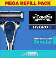 WILKINSON SWORD - "Hydro 5" skustuvo peiliukai vyrams | 24 skustuvo peiliukų papildymų pakuotė | drėkinamasis gelis ir tikslusis trimeris