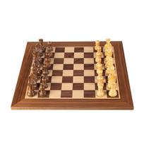 Riešutmedžio šachmatų rinkinys 40x40 cm su pasvertomis Stauntono figūromis