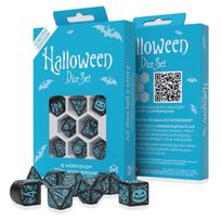 Helovino RPG kauliukų rinkinys, 8 vnt., blizgi juoda, turkio skaičiai
