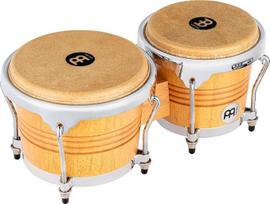 "Meinl Percussion Bongos Wood Chrome" - 2 rankiniai 6,75 ir 8 colių būgnai su derinimo raktu - Siamo ąžuolas, natūralus matas (WB200SNT-M)