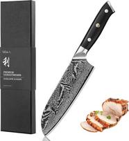 "Wakoli Nitoko Santoku" peilis I 18,0 cm damaskinio plieno (67 sluoksniai) su VG10 šerdimi, 60 ± 2 HRC, G10 rankena, pilnaviduris, damaskinis virtuvinis peilis švariems spaudimo ir traukimo pjūviams, dovanų dėžutėje