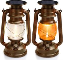 YINUO LIGHT LED žibintas, 2 LED žibintų pakuotė, lauko, saulės žibintas, žibintas, lauko, stovyklavietės lempa, sodo dekoracija, senovinis, LED liepsnos efektas, LED žibintai lauke, balkone, terasoje ir lauke