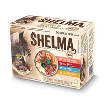 SHELMA su lašiša, menke, vištiena ir jautiena padaže - šlapias kačių ėdalas - 12 x 85 g