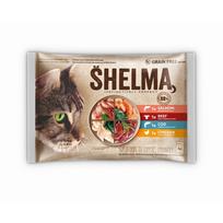 SHELMA – šlapias kačių ėdalas su lašiša, menke, jautiena ir vištiena – 4 x 85 g