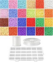 Siūlų ir stiklinių apvalių karoliukų (biserio) 6/0 RainBow® 24 spalvų po 10 g rinkinys su dėžute, šviesus