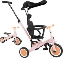 "Olmitos" evoliucinis vaikiškas triratukas "5-in-1", vaikiškas dviratukas nuo 1 metų iki 5 metų, nuo triračio iki dviračio su pedalais arba be jų - reguliuojamas ir transformuojamas (rožinis +)