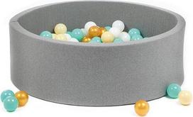 LUDI - apvalus putplasčio kamuoliukų baseinas - skersmuo 90 cm x aukštis 30 cm - skirtas kūdikiams nuo 6 mėnesių - 100 kamuoliukų - minkštas ir skalbiamas audinys - pilka spalva - lavina motoriką ir koordinaciją - lengva