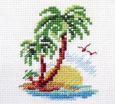 Siuvinėjimo rinkinys „Palmų sala“ 6x8 cm, 14 ct Aida, 10 spalvų